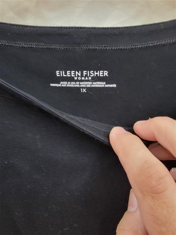 NWOT Eileen Fisher 1X Black Organic Cotton Stretch Top Side Pockets 121928