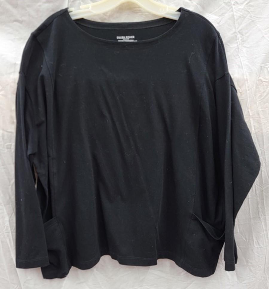 NWOT Eileen Fisher 1X Black Organic Cotton Stretch Top Side Pockets 121928