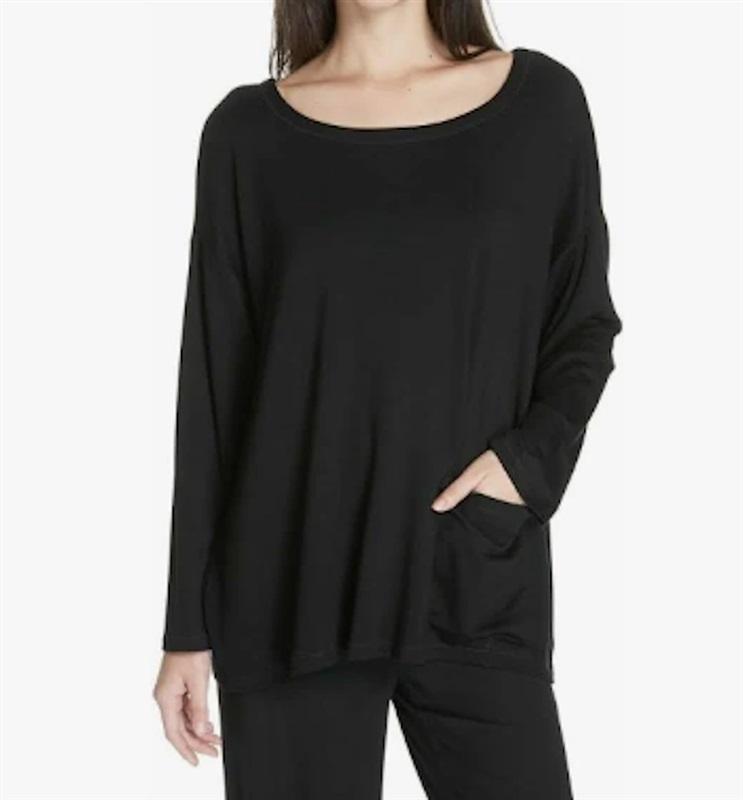 NWOT Eileen Fisher 1X Black Organic Cotton Stretch Top Side Pockets 121928