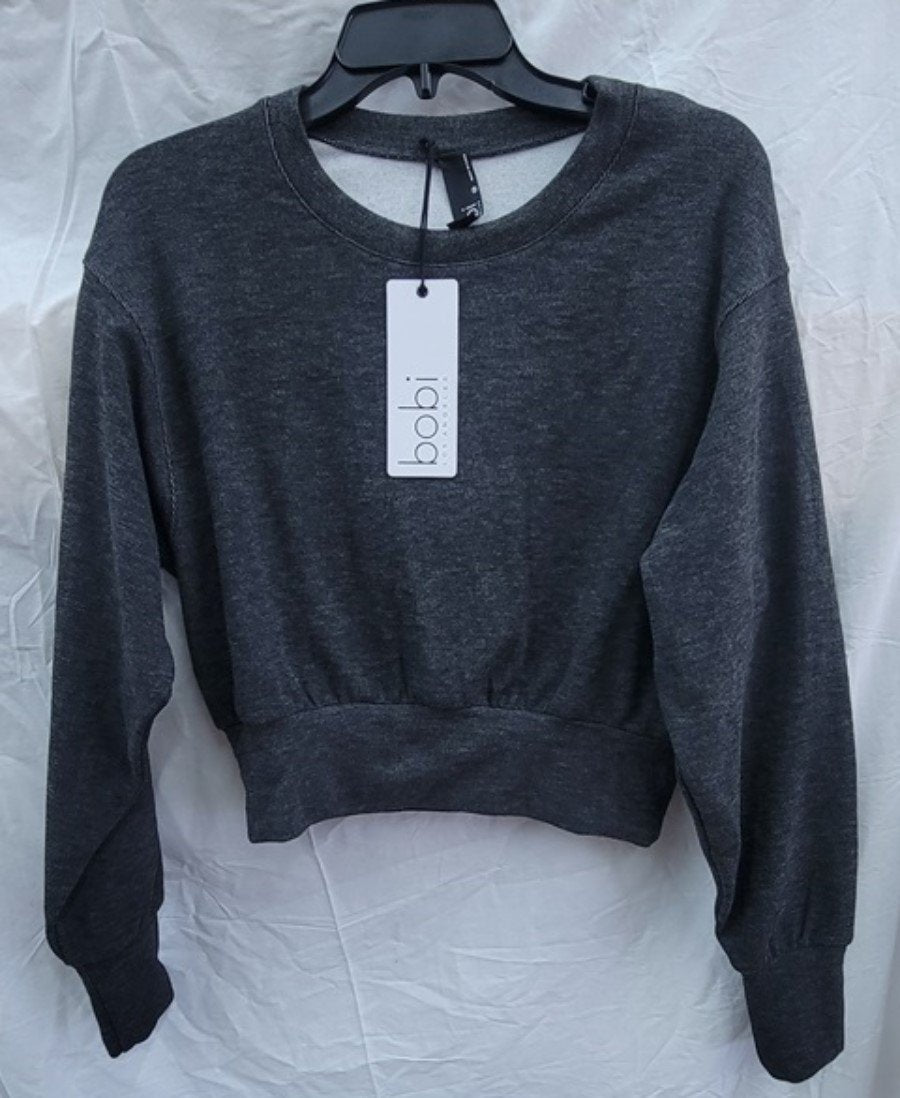 NWT Bobi XS Cropped Long Sleeve Sweatshirt Black 121929