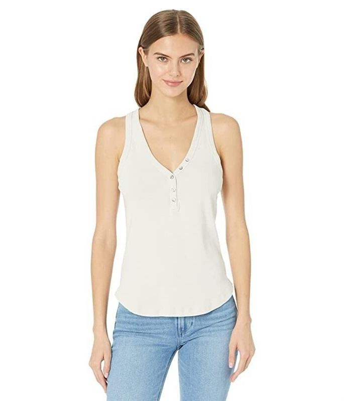 NWOT Michael Stars OS Luna Henley Button Tank Top Beige 121936