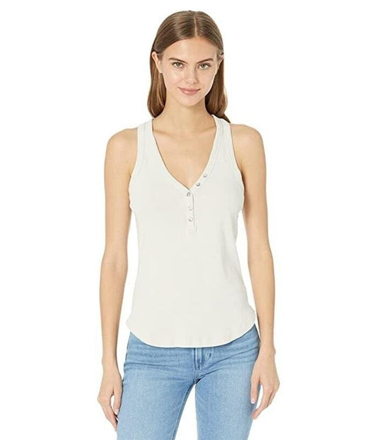NWOT Michael Stars OS Luna Henley Button Tank Top Beige 121936