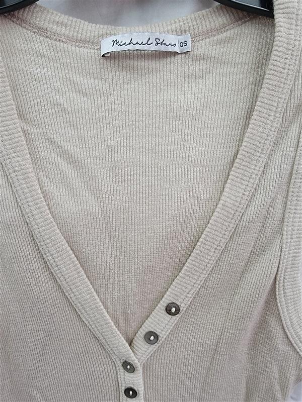 NWOT Michael Stars OS Luna Henley Button Tank Top Beige 121936