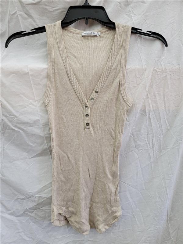 NWOT Michael Stars OS Luna Henley Button Tank Top Beige 121936