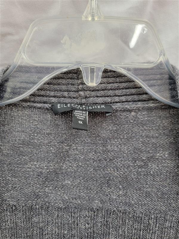 NWOT Eileen Fisher 1X Gray Wool Linen Silk Blend Cardigan Sweater 121938