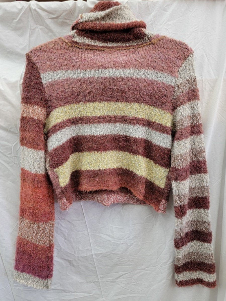 NWOT Free People L Cowl Turtle Neck Crop Soft Stripe Sweater 121940