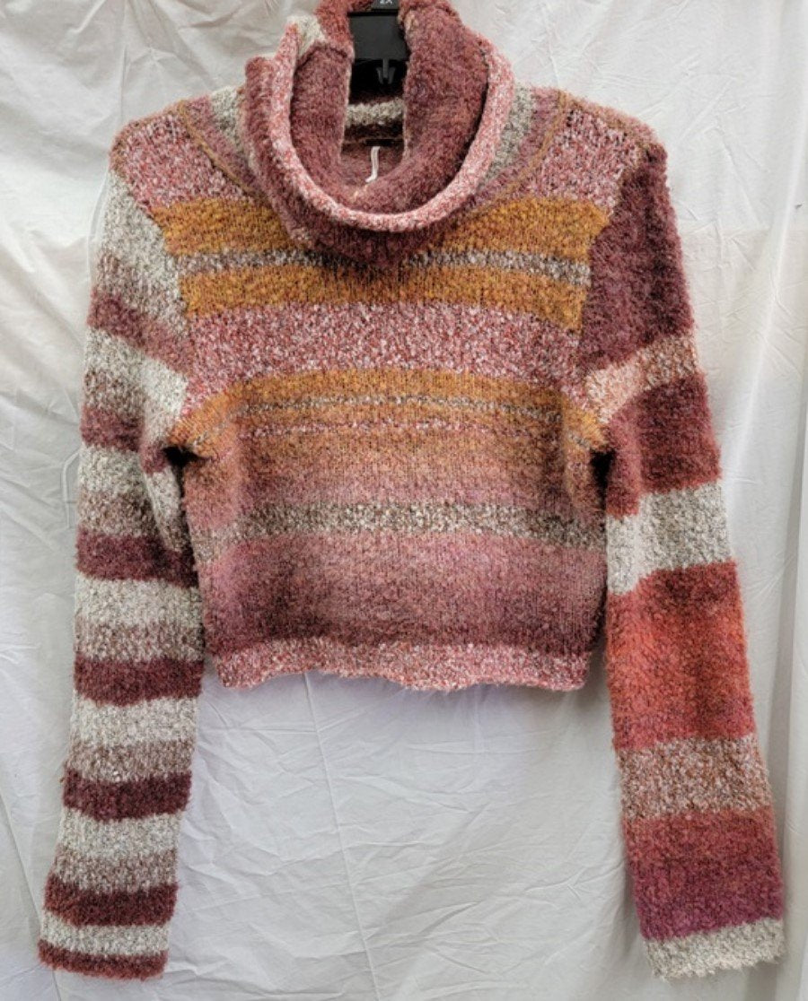 NWOT Free People L Cowl Turtle Neck Crop Soft Stripe Sweater 121940