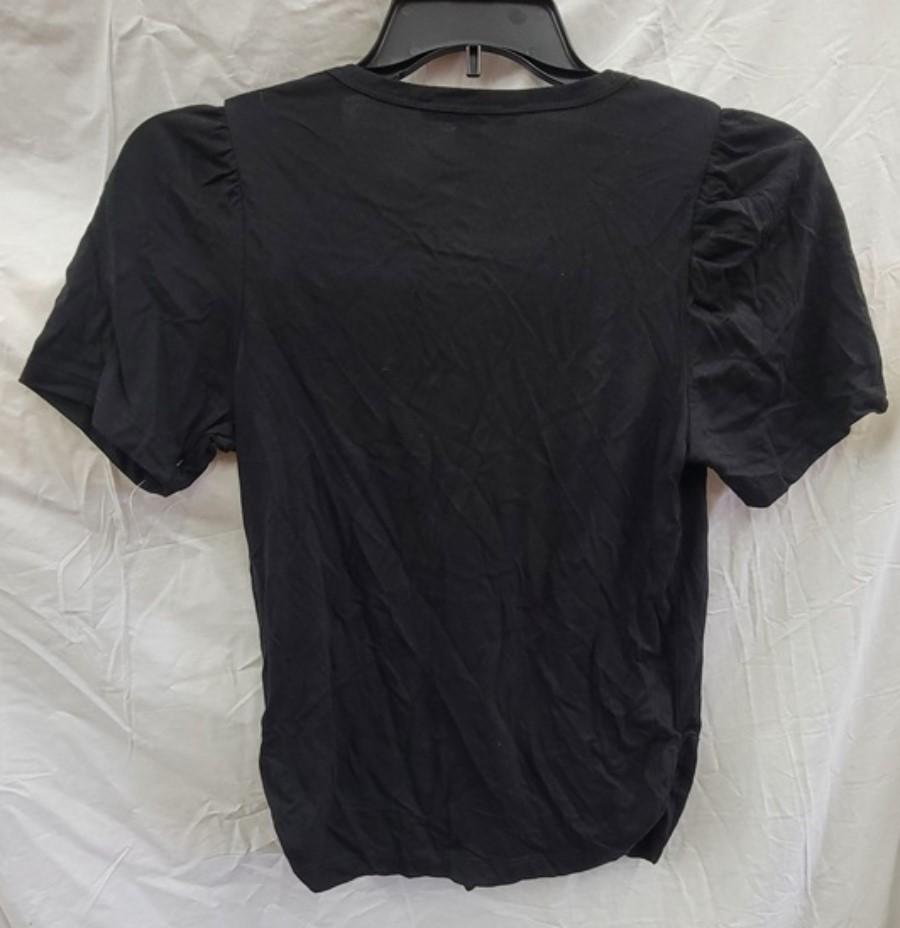 NWOT Boston Proper XS Tie Front Puff Sleeve Tee Black 121954