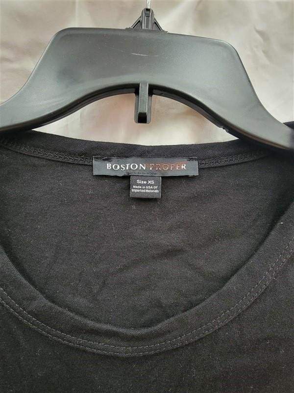 NWOT Boston Proper XS Tie Front Puff Sleeve Tee Black 121954