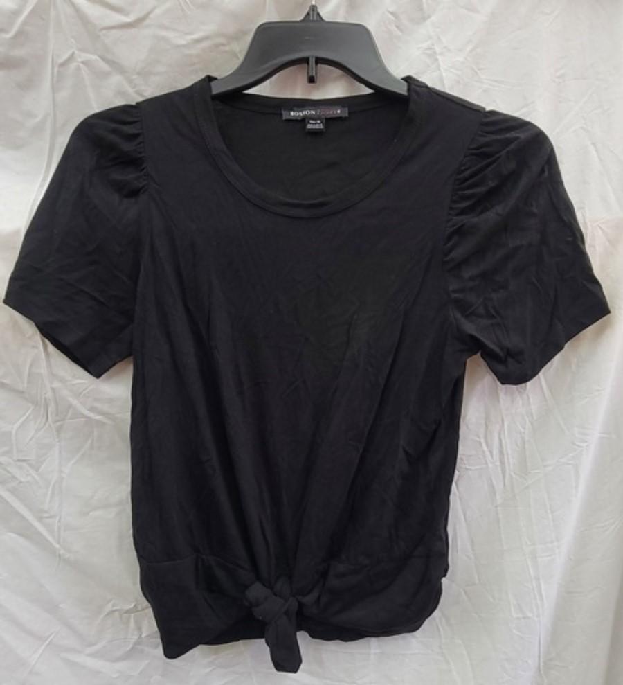 NWOT Boston Proper XS Tie Front Puff Sleeve Tee Black 121954
