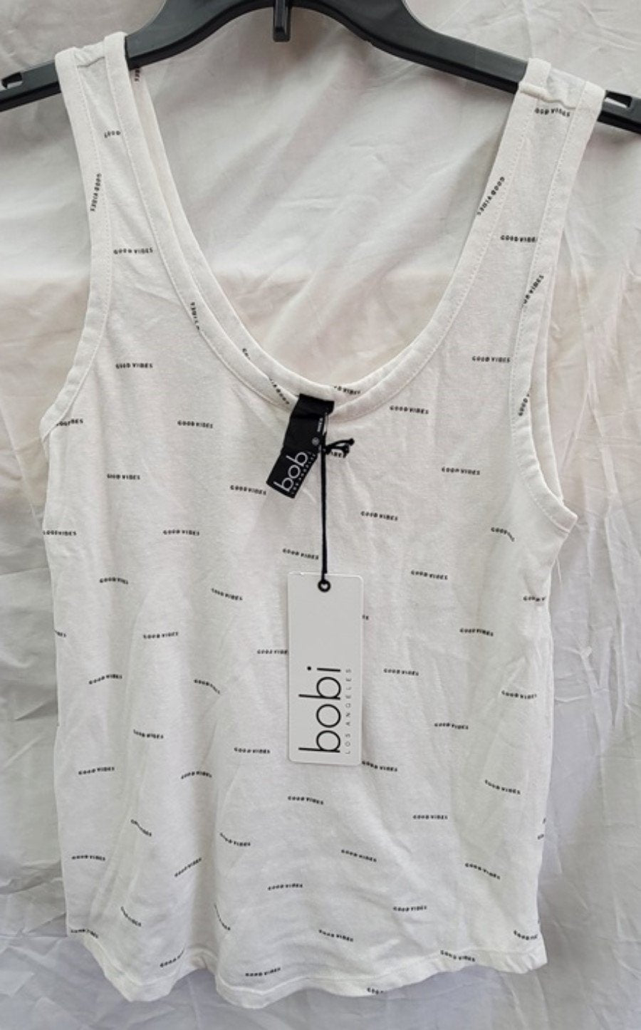 NWT Bobi S Good Vibes Scoop Neck White Cotton Tank Top 121956