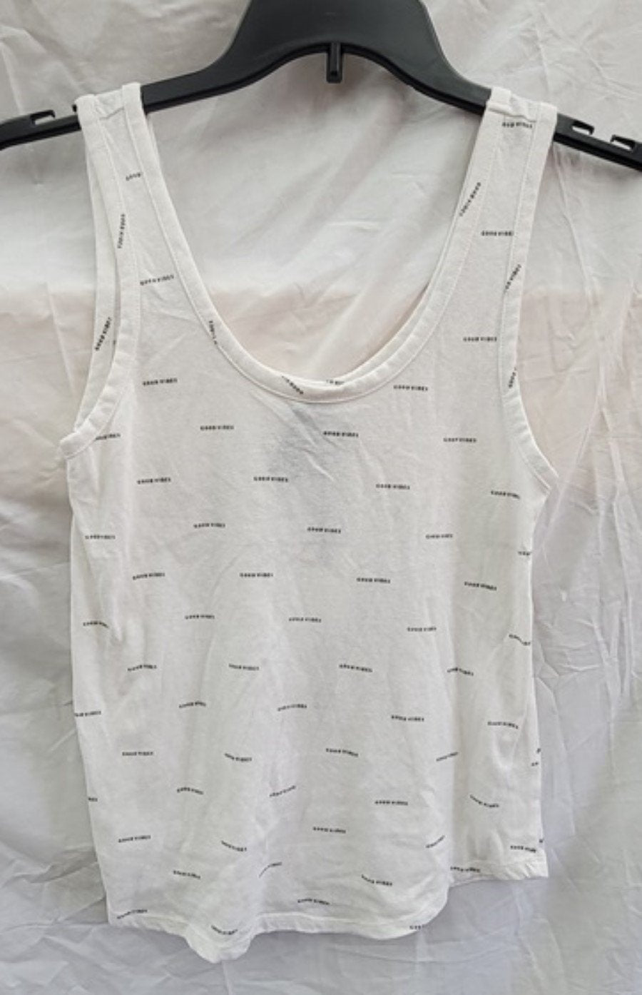 NWT Bobi S Good Vibes Scoop Neck White Cotton Tank Top 121956