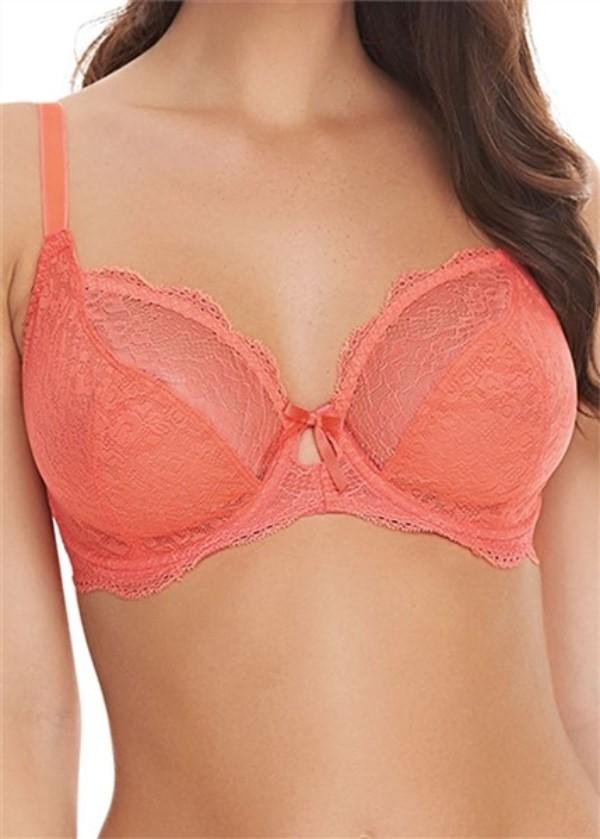 NWT Freya 34G USA Fancies Underwire Plunge Bra AA1011 Coral Lace 121973