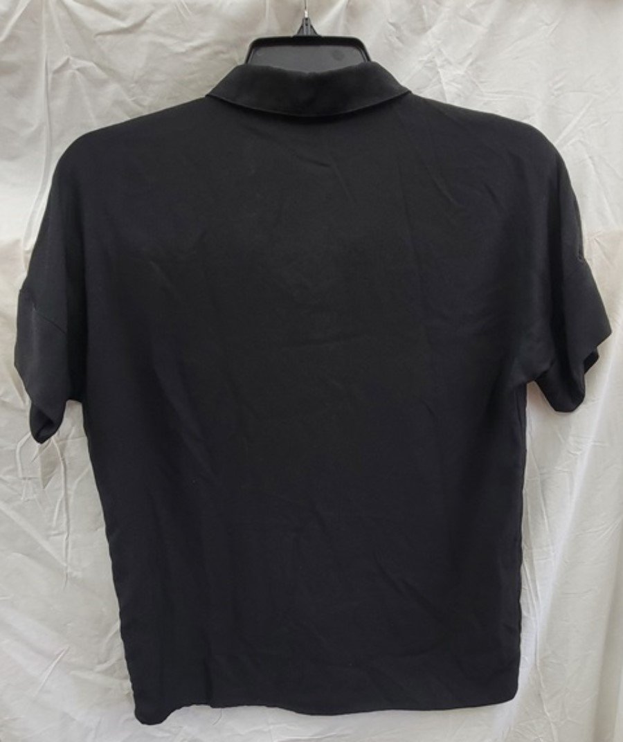NWOT H Halston XS Button Up Black Short Sleeve Shirt 121984