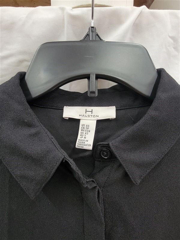 NWOT H Halston XS Button Up Black Short Sleeve Shirt 121984