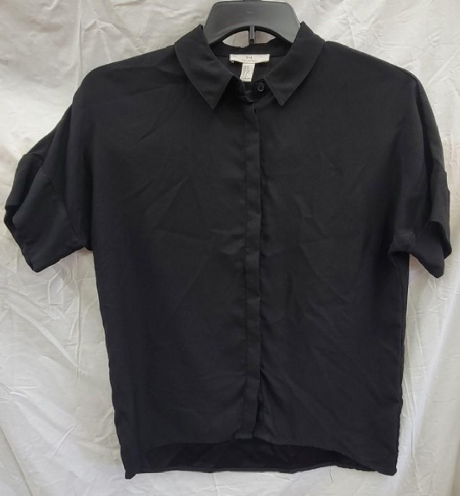 NWOT H Halston XS Button Up Black Short Sleeve Shirt 121984
