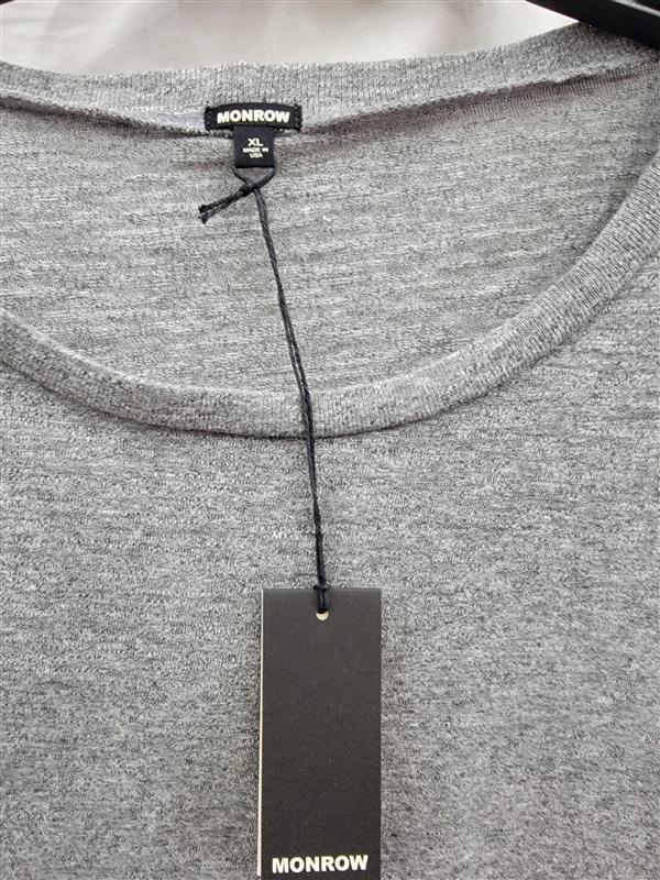 NWT Monrow XL Textured Tri-Blend Fitted Round Neck Tee Gray 121987