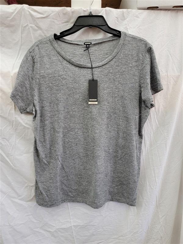 NWT Monrow XL Textured Tri-Blend Fitted Round Neck Tee Gray 121987