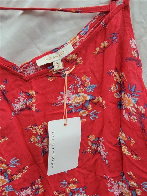 NWT Skies are Blue M Ditsy Floral Print Red Cami Tank top 121988