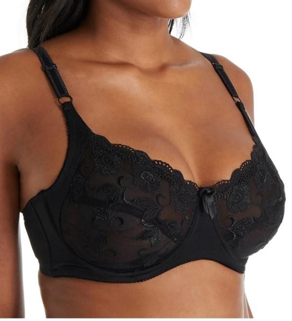 NWOT Carnival 44C Full Figure Floral Lace Underwire Bra 511 Black 122008