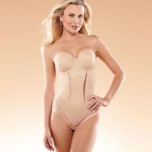 NWOT Flexees 40c Easy Up Strapless Firm Control Bodybriefer 1256 Beige 122015
