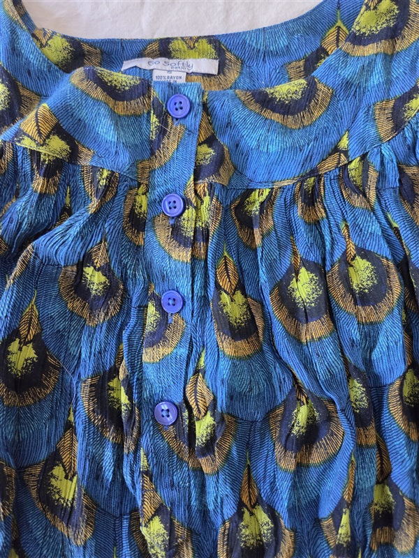 NWOT Go Softly S Patio House Dress Kaftan Blue Green Peacock 122021