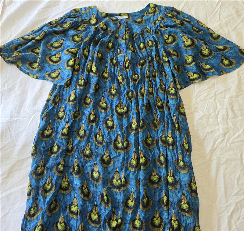 NWOT Go Softly S Patio House Dress Kaftan Blue Green Peacock 122021