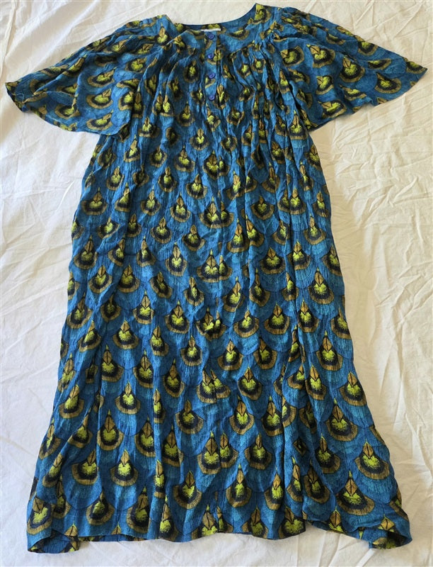 NWOT Go Softly S Patio House Dress Kaftan Blue Green Peacock 122021