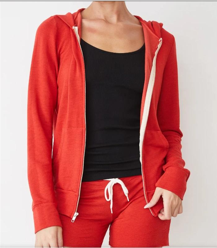 NWT Monrow M Supersoft Zip Up Hoodie Red 122046