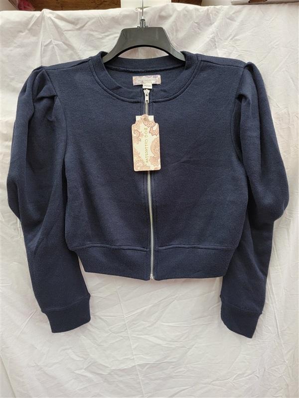 NWT B.O.G. Collective XS Zip Up Cropped Puffy Sleeve Jacket Blue 122119