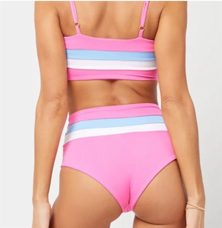 NWOT L*Space XS Rebel Stripe Color Block Bikini Swim Bottom Pink BLue 122151
