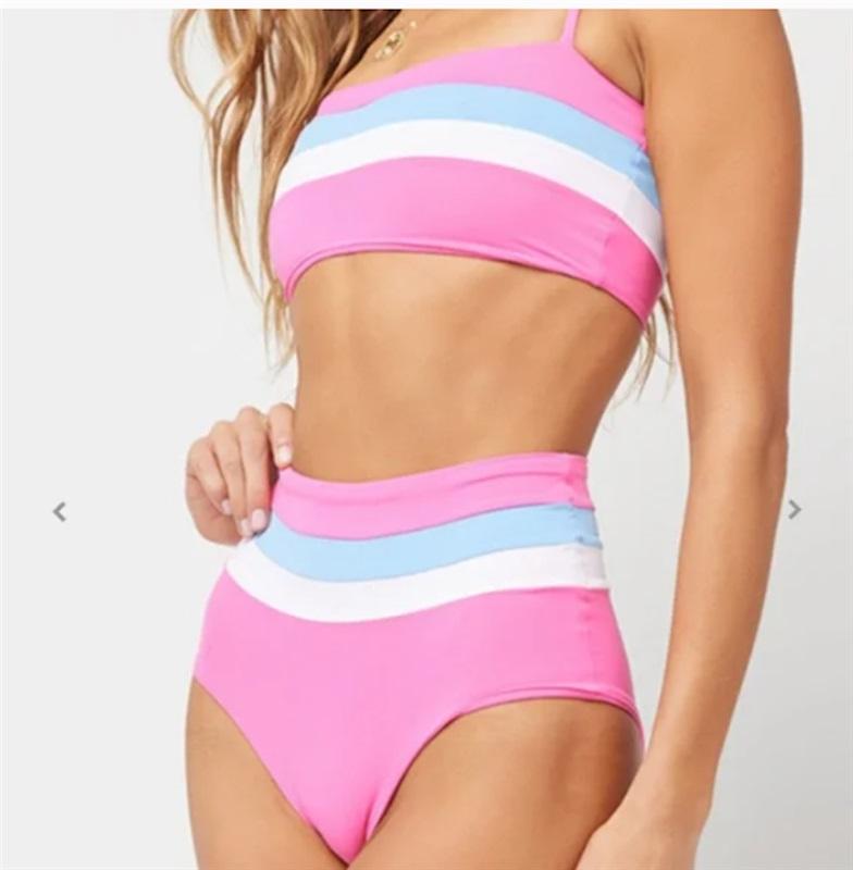 NWOT L*Space XS Rebel Stripe Color Block Bikini Swim Bottom Pink BLue 122151
