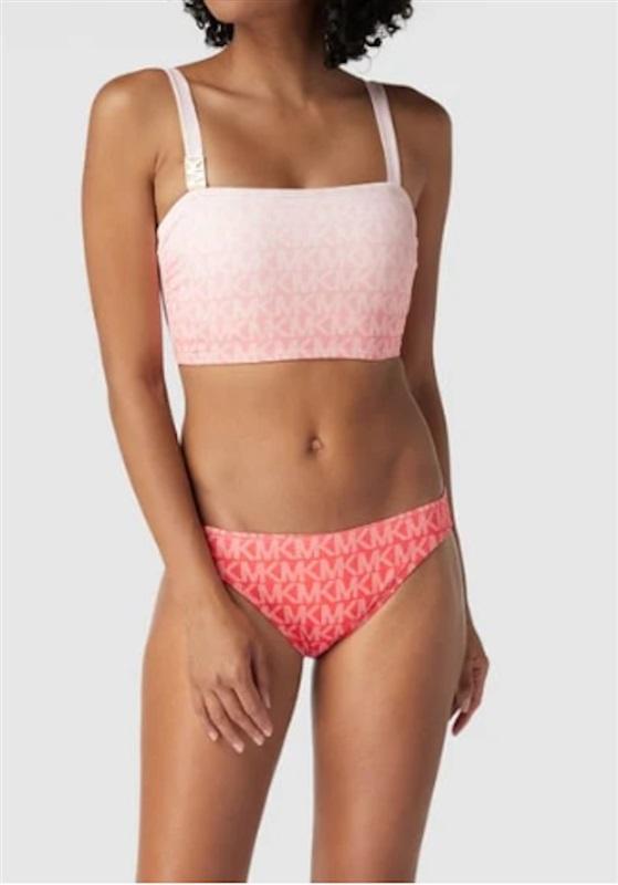 NWT Michael Kors M Square-Neck Logo Cropped Bikini Top 122154