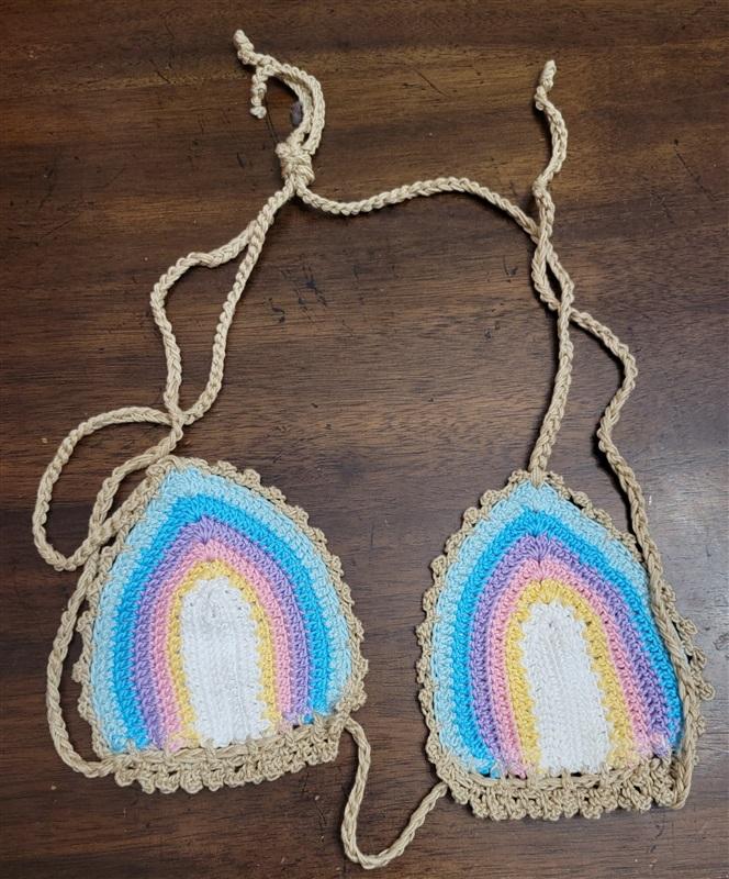 NWOT Pilyq M Romance Rainbow Crochet Triangle Bikini Swim Top 122164