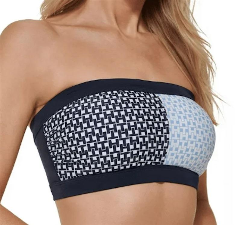 NWT Tommy Hilfiger L Iconic Colorblock Bandeau Bikini Swim Top 122166