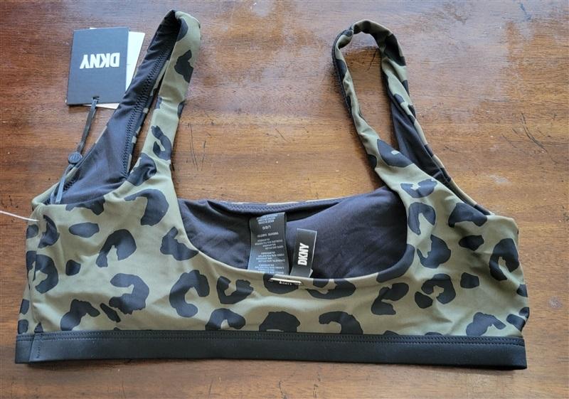 NWT DKNY L BLOCK LEOPARD MOSS GREEN Print Bikini Swim Top 122169