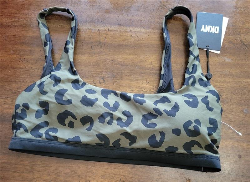 NWT DKNY L BLOCK LEOPARD MOSS GREEN Print Bikini Swim Top 122169