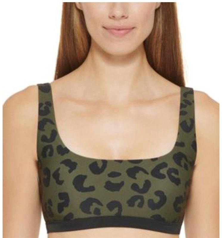 NWT DKNY L BLOCK LEOPARD MOSS GREEN Print Bikini Swim Top 122169