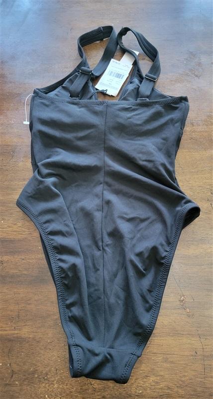 NWT Robin Piccone 2 Ava Plunge Neck Tie-Front 1PC Swimsuit Black 122174
