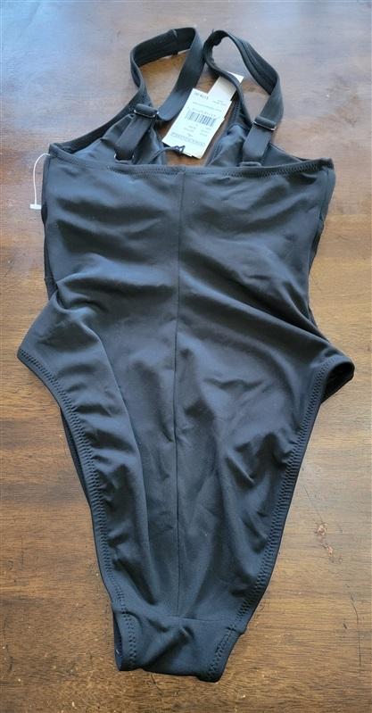 NWT Robin Piccone 2 Ava Plunge Neck Tie-Front 1PC Swimsuit Black 122174