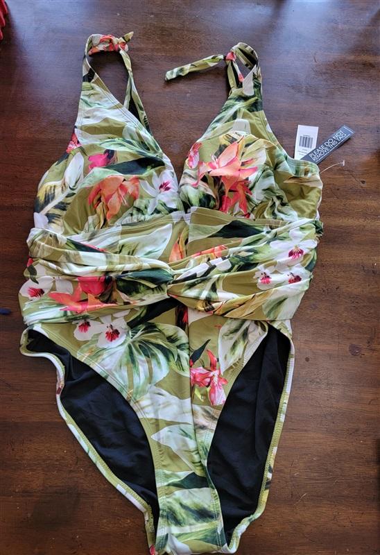 NWT Fashion to Figure Tropical Deep V 1PC Swimsuit 122180