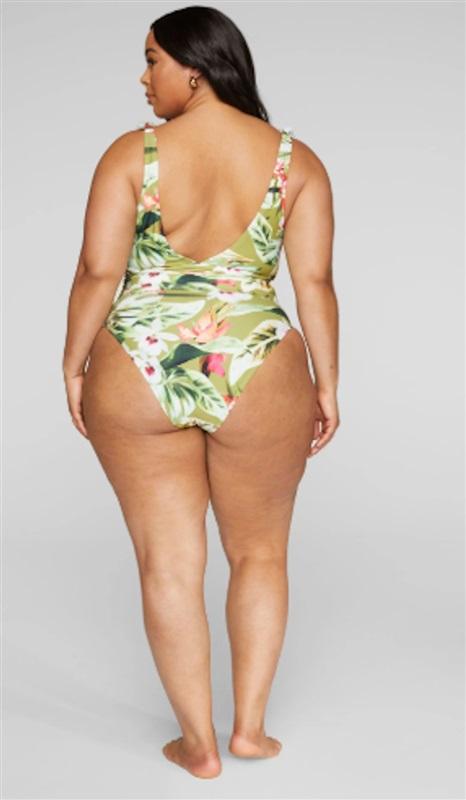 NWT Fashion to Figure Tropical Deep V 1PC Swimsuit 122180