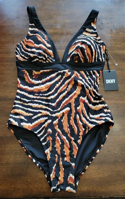 NWT DKNY 8 Tiger Deep V 1P Swimsuit 122186