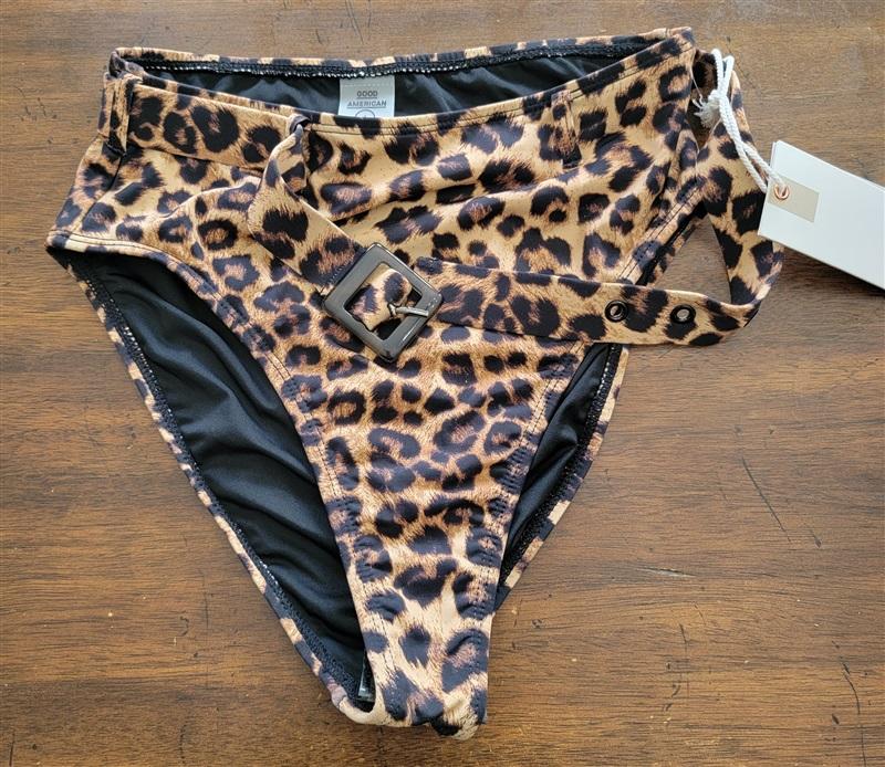 NWT Good American sz XS 0 Leopard Belted Swim Bikini Bottom 122188