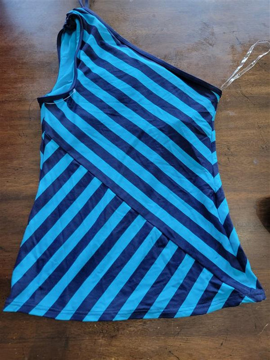 NWOT DKNY XS Blue Stripe One Shoulder Tankini Top 122198