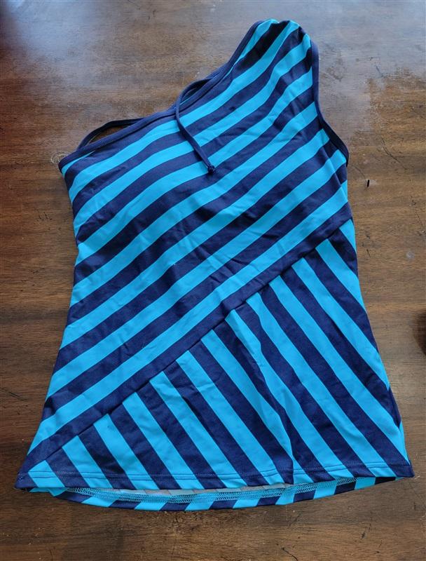 NWOT DKNY XS Blue Stripe One Shoulder Tankini Top 122198