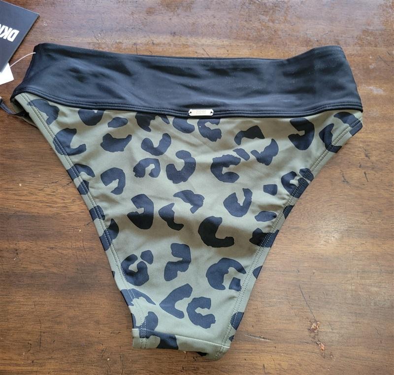 NWT DKNY XS Leopard High Waist Olive Green Bikini Swim Bottom 122200
