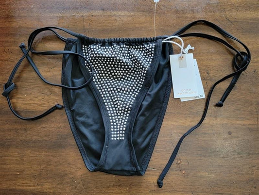 NWT Good American Sz L Black Studded Tie Side Bikini Bottom 122215