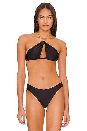 NWT Pilyq S BPI Gwen Chain Top Black Bikini Swim Top 122234