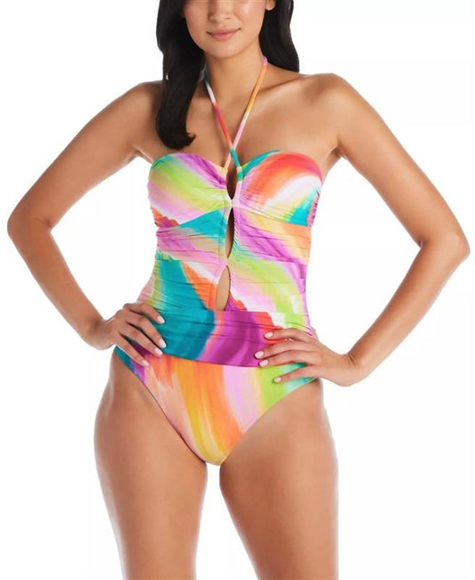 NWT Bleu Rod Beattie 8 Splash Out Rainbow Bandeau 1pc Swimsuit 122236